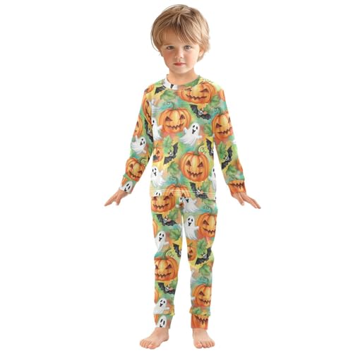 Pajama Sets Long Sleeve Halloween Ghosts Pumpkins Bats Soft Comfy Sleepwear 2 Piece PJS 3-8T2