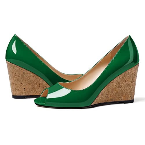 Mettesally Womens Wedge Shoes Cork High Heels Pumps Peep Toe Slip On Comfort Office Work Dress Shoes4