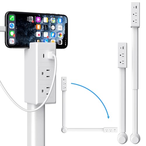 Outlet Extender Stick with Phone Holder, Retractable 27.5in Arm, 2 AC Outlets, USB-C & USB-A...
