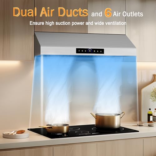 30 Inch Under Cabinet Range Hood 1200CFM, 4-Speed Kitchen Hood with Touch Control & Gesture Sensing Stainless Steel Kitchen Stove Vent Hoods with 2 LED Lights Pro Series