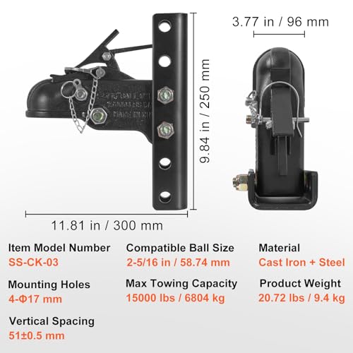 Vevor KDJXTCOHQDZ2-5HZJ Adjustable Trailer Coupler And 5-Position Channel Bracket Kit thumb #6