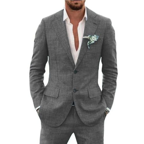 Men's Linen Suit 2 Piece Notch Lapel Single Breasted Wedding Tuxedo for Beach Formal Casual Occasions3