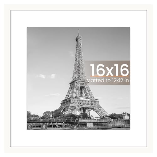 Image of upsimples 16x16 Picture Frame, Display Pictures 12x12 with Mat or 16 x 16 Without, Wall Hanging Square Frames, White, 1 Pack