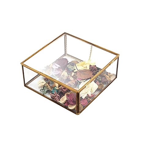 ARTINCOArt India Collections Glass Jewelry Box, Brass Glass Box for Jewelry, Wedding Hampers, Premium Gift Box, Glass Box Big Size 8x8x3 inches Gold inches (Handmade & Brass and Mirror Material)