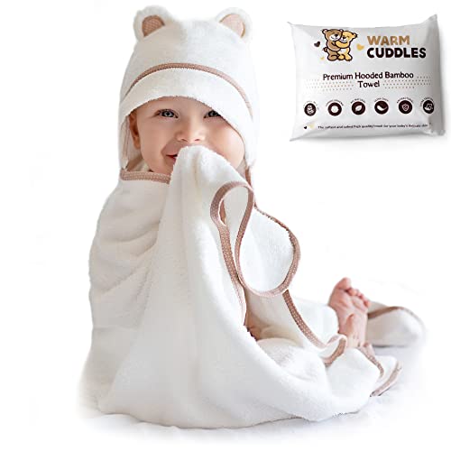 Image of Warm Cuddles Premium Baby Bath Towel - Rayon Made from Bamboo Hooded Baby Towels - Newborn Baby Towel with Hood - Large Hooded Towel for Newborn Infant Boy Girl (White)