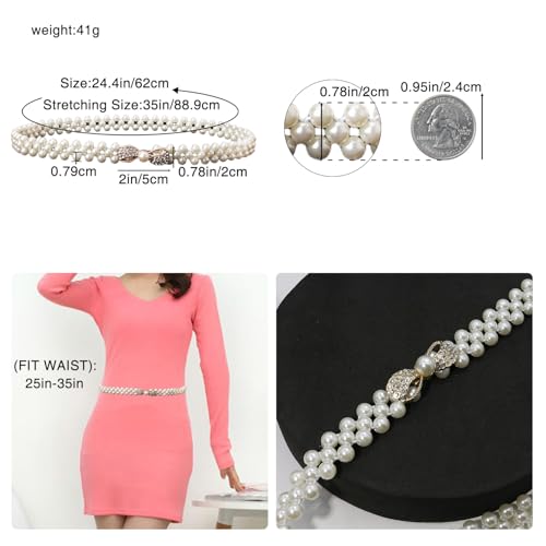 HSQYJ Pearl Elastic Chain Belt Adjustable Stretchy Metal Crystal Flower Buckle Waist Belt Western Body Jewelry for Women Girl3