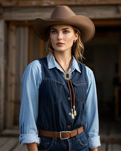 Image of PEARLY JUN Bolo Tie for Men Women Rhinestone Cowboy Brown Country Style Handmade Leather String Rodeo Festive Days Gifts