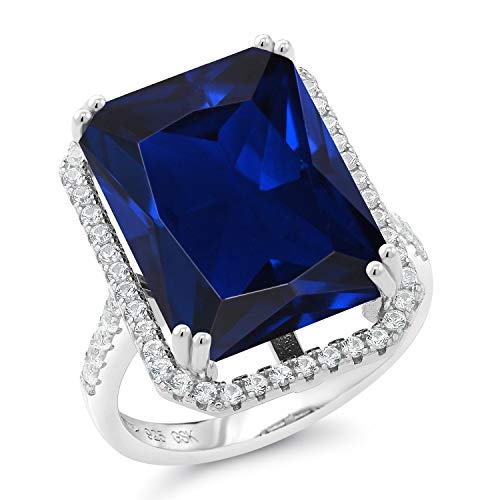 Gem Stone King 10-20 Cttw Gemstone Birthstone Engagement Ring | 925 Sterling Silver | Emerald Cut 18X13MM | Wedding Anniversary Promise Ring For Women | Available In Size 5, 6, 7, 8, 93
