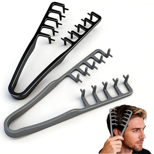 2 Pcs Texture Comb Voluminous Wide-Toothed Hair Comb Apparatus Maximum Lift Roots Volume Tool Barber Wide Fine-Toothed Dual-Purpose Set ABS Plastic with Textured Grip Tool for Men (Black+Grey)