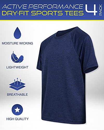 Ixtreme Boys' Athletic T-Shirt - 5 Pack Active Performance Dry-Fit Sports Tee (6-18), Size 12/14, Green/Navy/White/Black/Grey Marble #TOP1