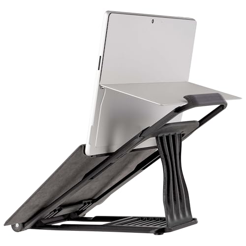 Stand for Surface Pro - with Keyboard Attached - Reduces Neck Pain - Look Better in Online Meetings with a Surface Pro Desk Stand - Adjustable - Easy to Use - Rigid - Travel Friendly