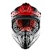 1Storm Adult Motocross Helmet ATV Dirt Bike BMX MX Downhill Mountain Helmet Track Style JH601; Dinosaur Red + Goggles + Skeleton Red Glove Bundle