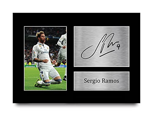 HWC Trading A4 Sergio Ramos Real Madrid Cadeaux imprimés photo autographe signée pour les fans de football et les supporters - A4