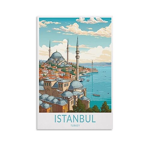 Poster de voyage vintage Turquie Istanbul - 20 x 30 cm - Impression sur toile pour salon, chambre, dortoir, maison, bureau - Décoration murale
