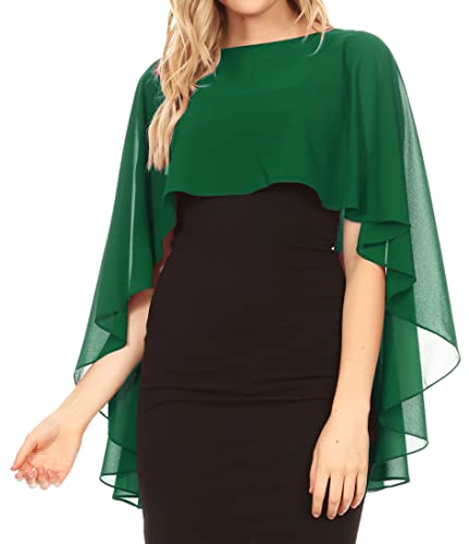 Sakkas 1921 - Anya Women's Soft Chiffon Wedding Bridesmaid Bridal Cape Wrap Bolero Shrug - Green - OS