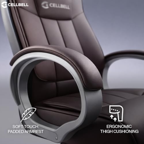 Image of CELLBELL BossPro Fabric Office Chair High Back Ergonomic Executive Boss Chair with Memory Foam Cushion Lumbar Support Chrome Base Hydraulic Tilt Rocking Function 120kg Capacity (Brown)