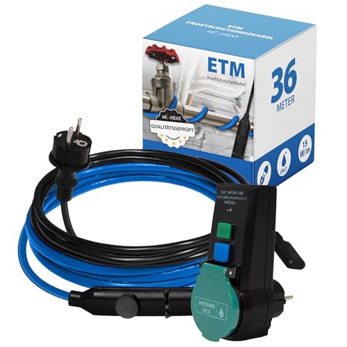 Wasserdichtes Frostschutz-Heizkabel Heizbang 15W/m - 36m Heizleiter + FI-Schalter Personenschutzschalter - Eisfreie Rohre, Begleitheizung, Abtauheizung