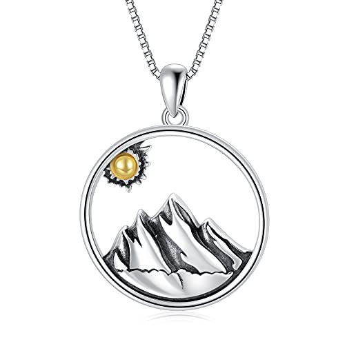 PYTALI Mountain Necklace 925 Sterling Silver with Sun Mountain Range Camper Gifts Jewelry for Women