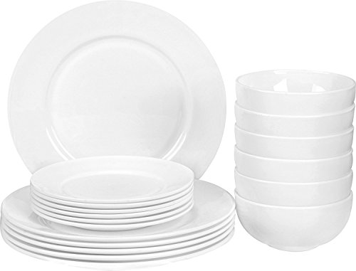 18-Piece White Flat Edge Dinner Set - Dishwasher Safe Opal Glassware