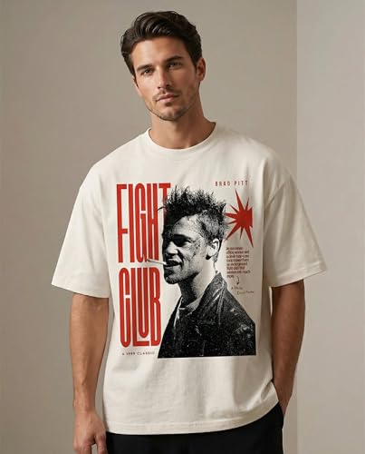 Image of Cotton Printed Fight Club Oversized Round Neck Half Sleeve T-Shirt for Mens and Boys | Soft Lightweight and Breathable Fabric | Ideal for Casual outings, Office & Travel