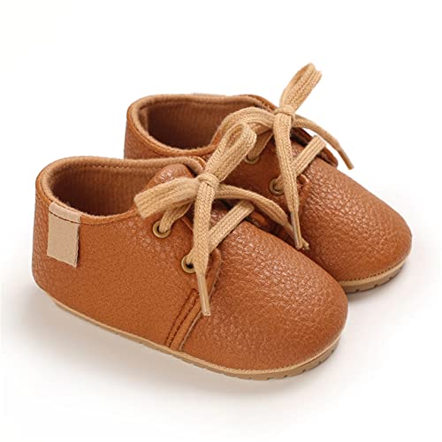 Willfun Baby Boys Girls Pu Leather Shoes Soft Rubber Sole Lace-Up Sneakers Infant Crib Shoes For Toddler First Walkers A/Brown #TOP5