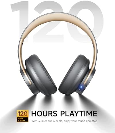 Picun B8 Bluetooth Headphones, 120H Playtime Headphones Wireless Bluetooth with 3 EQ Modes, Low Latency, Hands-Free Calls, Over Ear Headphones for Travel Home Office Cellphone PC (Ashen Golden) - 2