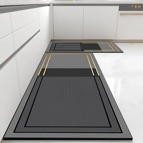 Image of Yagzon Anti Fatigue Kitchen Mats for Floor, Cushioned Non Slip Rugs for Kitchen Floor, Durable Rubber Backed Kitchen Rugs, Waterproof Cushioned Kitchen Rug Set for Kitchen, Laundry, Office & Sink