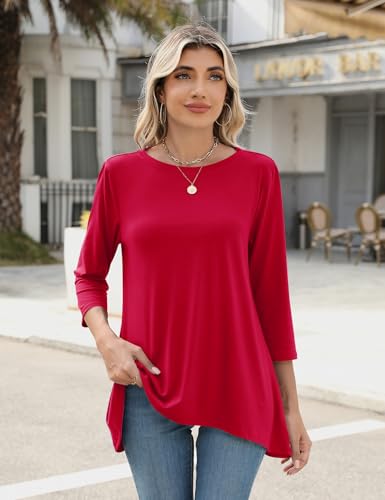 LOMON 3/4 Sleeve Tunic Tops for Women Loose Fit Dressy Casual Blouse Flowy Shirts to Wear with Leggings S-3XL