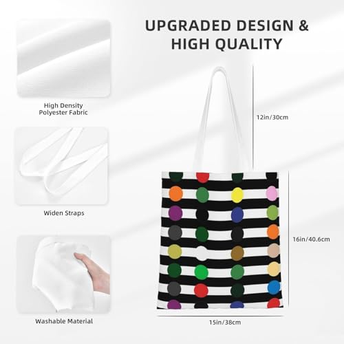 Canvas Tote Bag for Women Shoulder Tote Purse Reusable Grocery Bag Rainbow Polka Dot Stripe Aesthetic Shopping Bags2