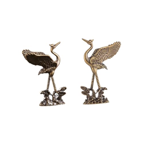 2 Piezas Estatuas de Grulla de Latón Vintage