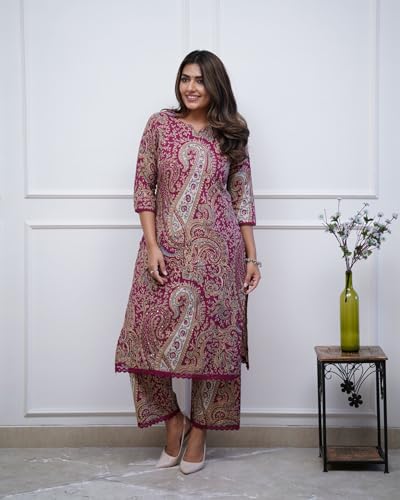 Image of GoSriKi Women's Rayon Viscose Straight Printed Kurta with Palazzo