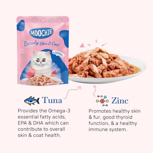 Image of Moochie Tasty Wet Cat Food, (85g X 36 Pouches) Grain Free Cats Gravy Meal, Beauty Skin & Coat with Tuna, No Artificial Flavours Kitten Food, Non-Vegetarian Cat Foods Pouch for Kittens