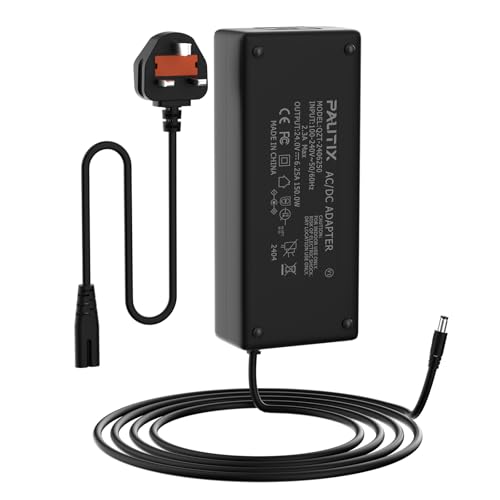 PAUTIX UK Power Supply Adapter 24V 6.25A 150W, Power Plug AC 100-240V to DC 24V Driver Converter Transformer for LED Strip Light, CCTV Security System, Router