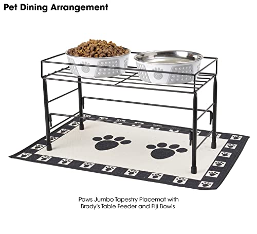 PetRageous-12049-Paws-Jumbo-Tapestry-Dog-and-Cat-Non-Skid-Machine-Washable-Placemat-for-Pet-Feeding-Areas-with-Rubber-Backing-18-Inch-by-28-Inch-for-Dogs-and-Cats-Black-and-Natural