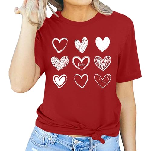 Women Love Heart Valentines Tee Shirts Funny Short Sleeve T Shirt Graphic Tops Cute Teen Girls Valentine Day Outfits2