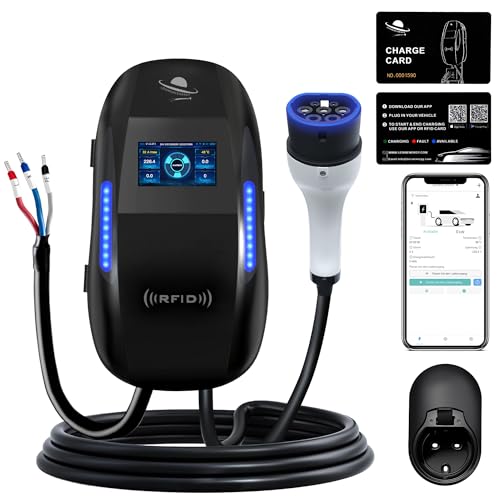 LEISHENG ENERGY EV Charger, 7kW Electric Car Charger with 6 Metres Type 2 Charging Cable, 4.3" LED Display, IP65 Waterproof