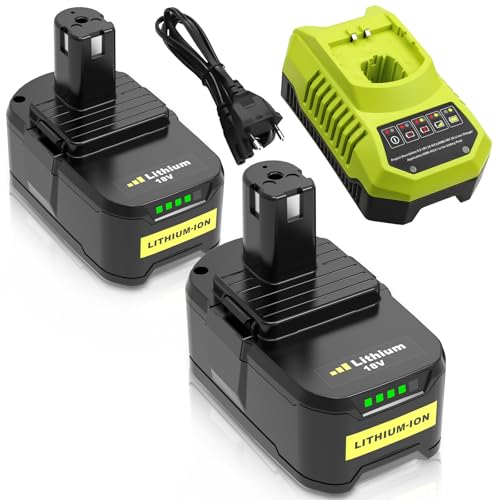 2 pièces 8000mAh Remplacement pour Ryobi Batterie 18V + Chargeur P117 pour P108 P107 P122 P104 P102 P105 RB18L50 RB18L40 RB18L25 RB18L15 RB18L13