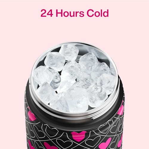 Image of ENCOOL Insulated Water Bottle with Straw Stainless Steel Water Bottle, Leak-Proof, BPA-Free, Keeps Cold for 24 Hours for Sports, Travel, School (26 oz, Bold Hearts Ember x Black)
