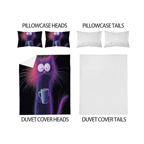 Housse de couette super king anti-pli en microfibre imprimé chat violet