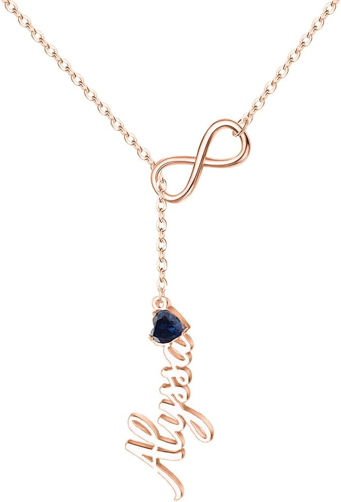 Personalized Infinity/Cross/Heart/Lucky/Pet/Circle/Star/Animal 925 Sterling Silver Name Lariat Necklace with Birthstone