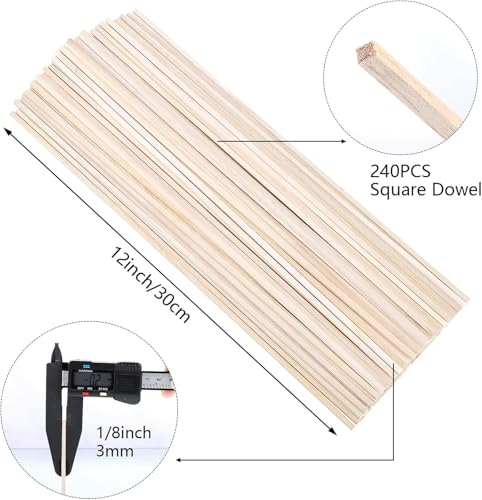 240 Pcs Balsa Wood Sticks 1/8 x 1/8 x 12 Inch Square Dowel Rods Balsa Wood Strips Hardwood Sticks for Crafts DIY Projects Models Making - Image 2
