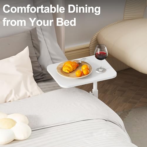 Image of HzTinT Side Table Sofa Tray for Couch Heavy Metal Base Swivel /Adjustable Height, Sofa Bed Bathroom Study TV Tray C Shaped End Table Food Snack Trays for Eating