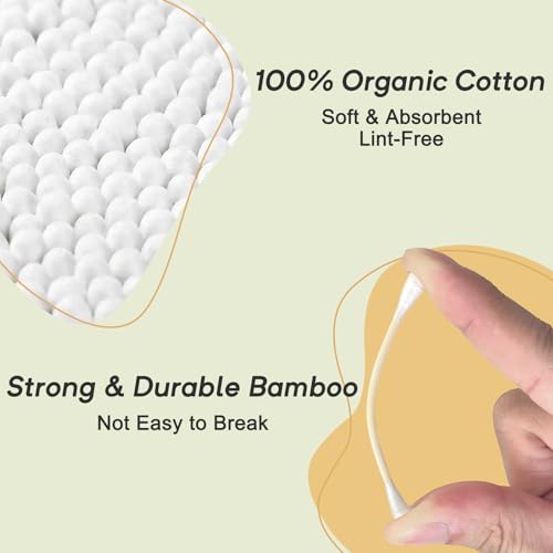 Image of Bamboo Cotton Swabs, Soft Lint-Free Double Tips, 1000 Count Storage Box | Organic Cotton Buds with Durable Bamboo Sticks, Biodegradable Swabs for Makeup, Ear Care, Cleaning, Pet Grooming, Crafts