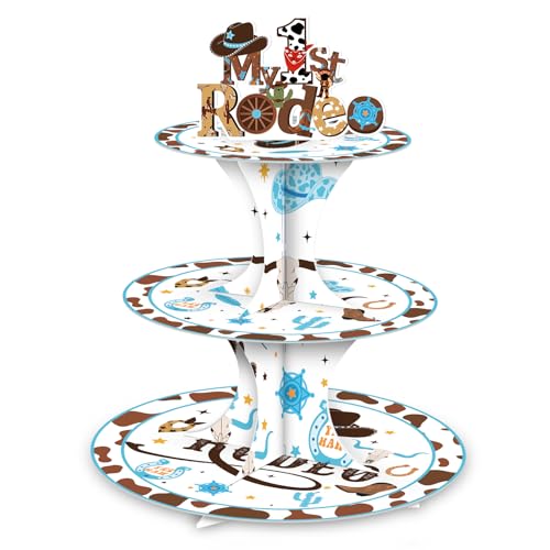 Cowboy Party Cupcake Stand - My First Rodeos Decorations 3 Tier Cake Tower