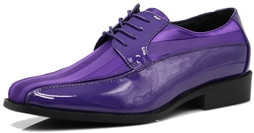Image of BMY Men's Striped Satin Matching Patent Upper Oxfords Formal Dress Shoes