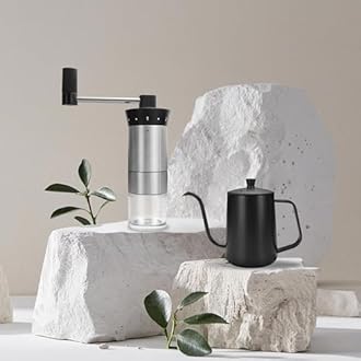 SuperCook Hand Drip Pour Over Coffee Set, All in One Includes Gooseneck Kettle, V60 Glass Dripper, Paper Filter, Cups, Manual Grinder, Scale, Ideal for Anniversary Birthday Gift