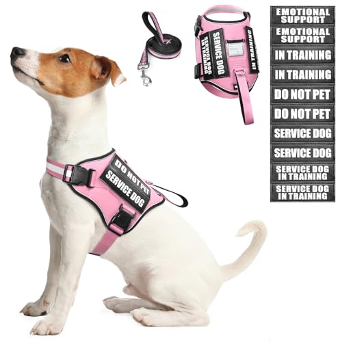 Service Dog Harness and Leash Set Training Dog Vest with 10 Dog Patches Emotional Support Therapy Dog Vest Harness for Small Medium Large and Extra Large Dogs(Pink S)