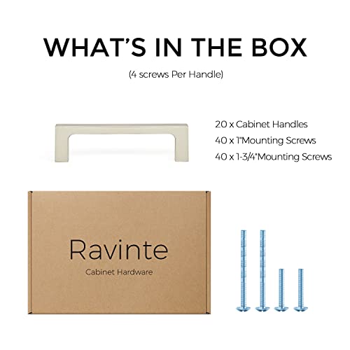 Image of Ravinte 20 Pack Solid 3-1 /2 Inch Kitchen Square Cabinet Handles Brushed Nickel Pulls Drawer Pulls Cabinet Hardware Kitchen Handles