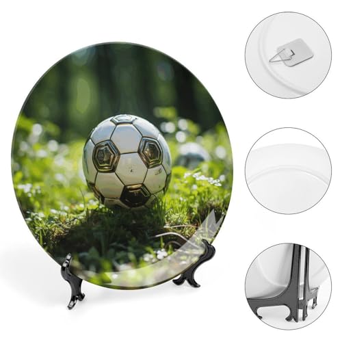 Assiette décorative en céramique football sur herbe avec support de table - 5