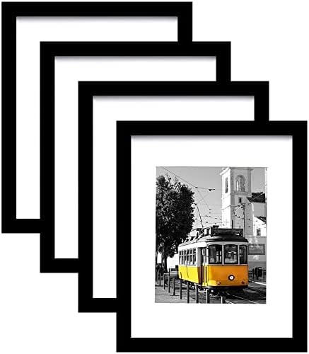 Picrit 9x12 Picture Frame Set of 4, Made of High Definition Real Glass, Display 6x8 with Mat or 9x12 Without Mat, Photo Frames for Wall Mounting or Table Top Display